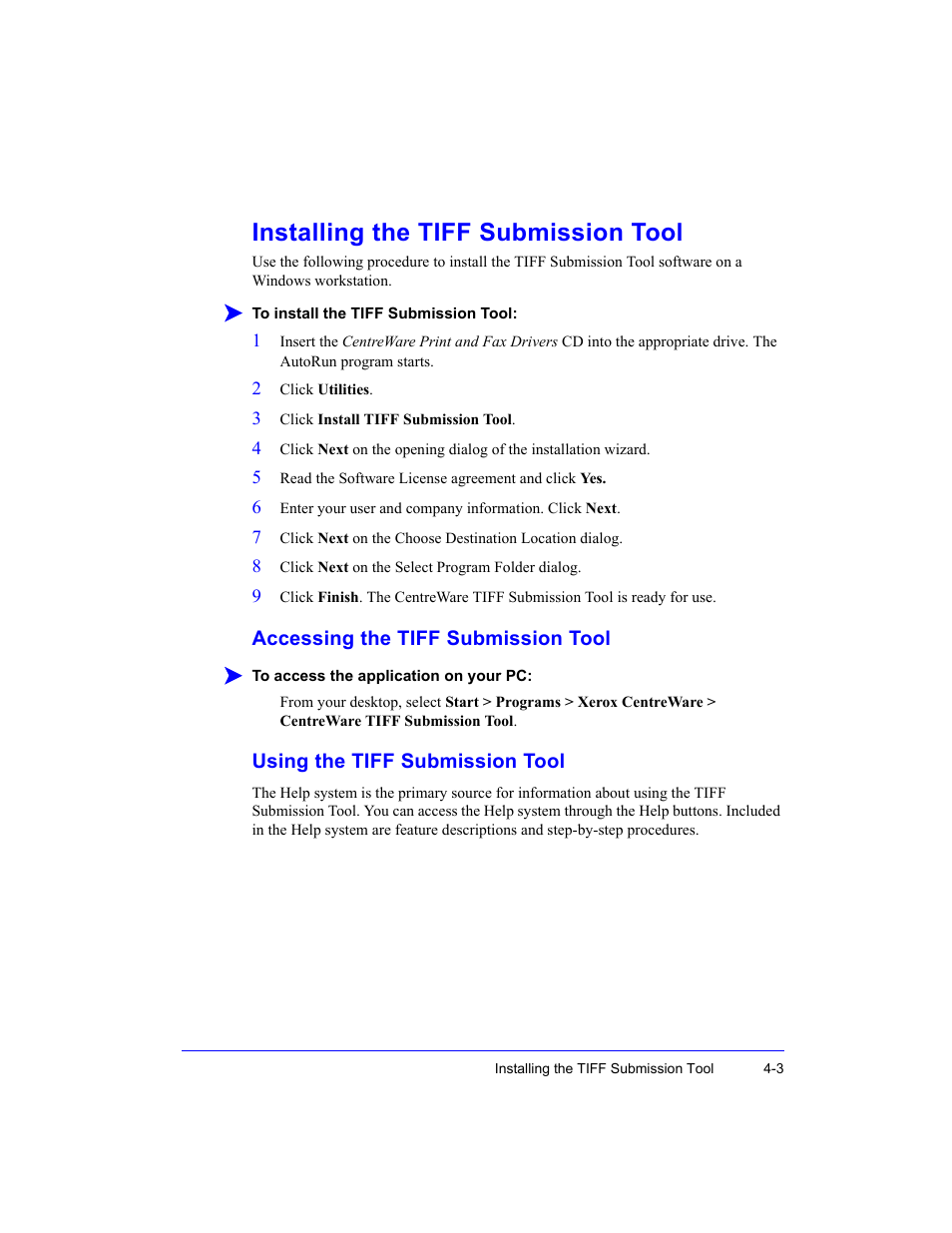 Installing the tiff submission tool, Accessing the tiff submission tool, Using the tiff submission tool | Xerox WorkCentre M35-4011 User Manual | Page 63 / 75