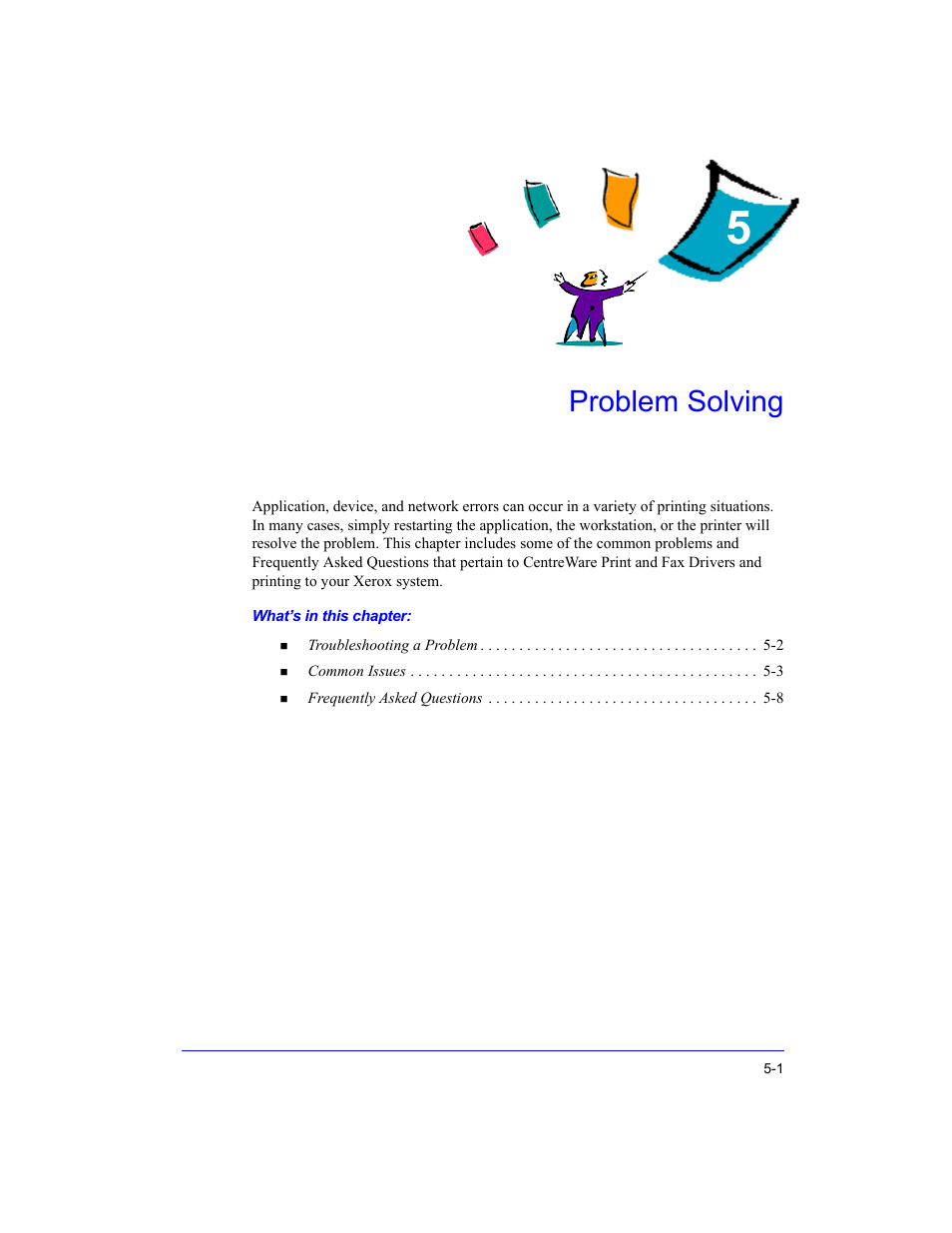 Problem solving, Chapter 5, Problem solving -1 | Xerox WorkCentre M35-4011 User Manual | Page 65 / 75