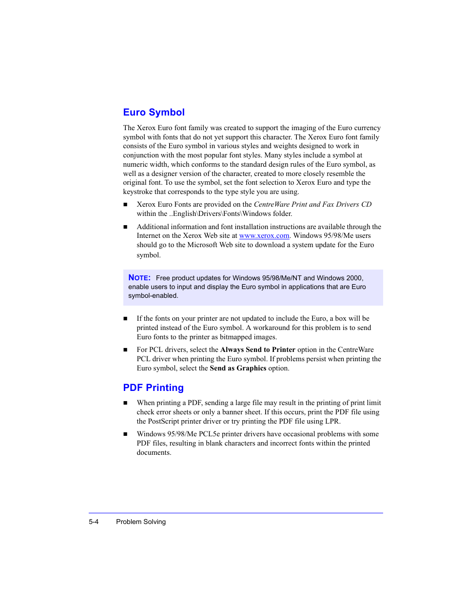 Euro symbol, Pdf printing, Euro symbol -4 pdf printing -4 | Xerox WorkCentre M35-4011 User Manual | Page 68 / 75