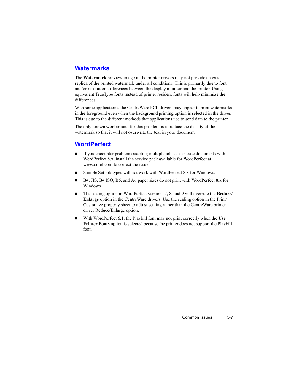 Watermarks, Wordperfect, Watermarks -7 wordperfect -7 | Xerox WorkCentre M35-4011 User Manual | Page 71 / 75