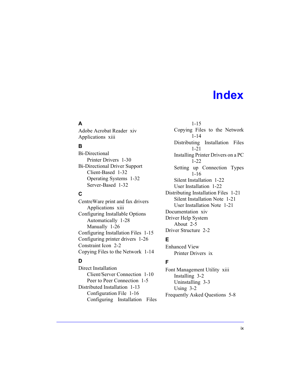 Index | Xerox WorkCentre M35-4011 User Manual | Page 73 / 75