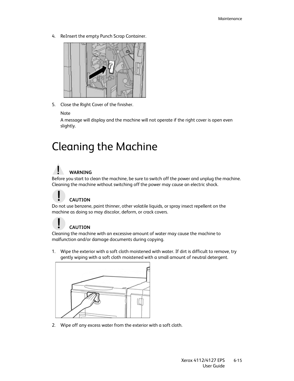 Cleaning the machine, Cleaning the machine -15 | Xerox 4112-4127 Enterprise Printing System-4612 User Manual | Page 101 / 224