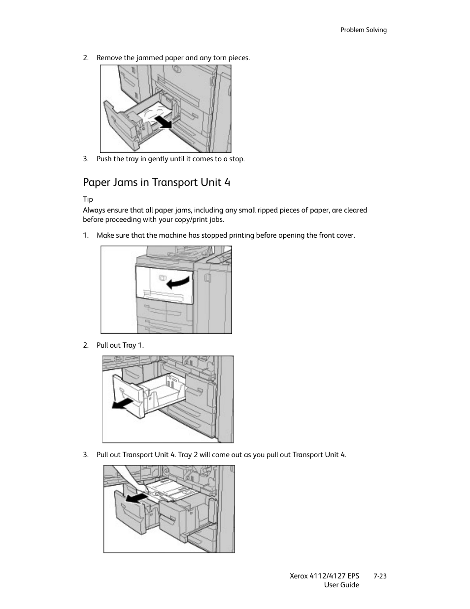 Paper jams in transport unit 4, Paper jams in transport unit 4 -23 | Xerox 4112-4127 Enterprise Printing System-4612 User Manual | Page 125 / 224