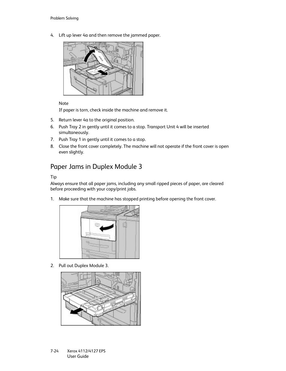 Paper jams in duplex module 3, Paper jams in duplex module 3 -24 | Xerox 4112-4127 Enterprise Printing System-4612 User Manual | Page 126 / 224