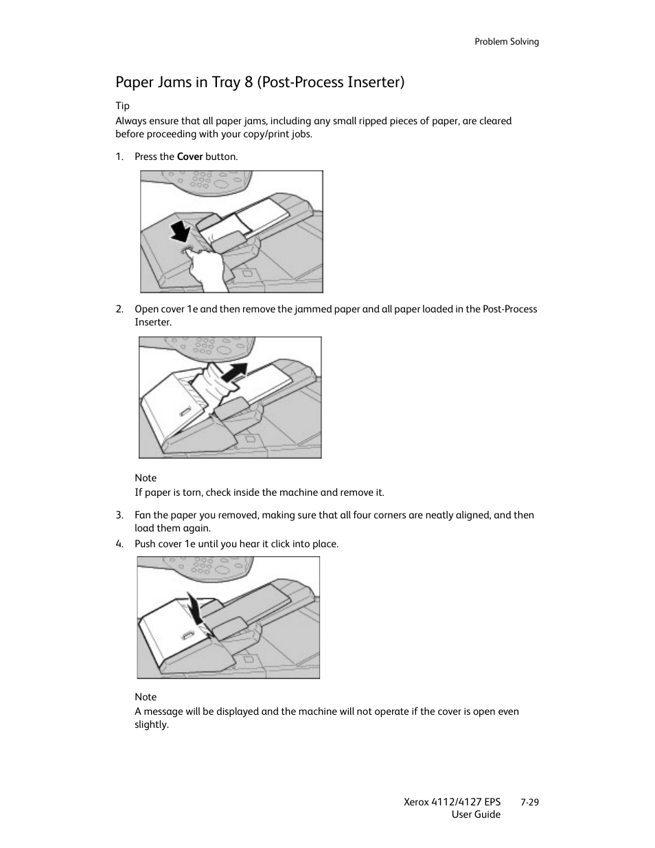 Paper jams in tray 8 (post-process inserter), Paper jams in tray 8 (post-process inserter) -29 | Xerox 4112-4127 Enterprise Printing System-4612 User Manual | Page 131 / 224