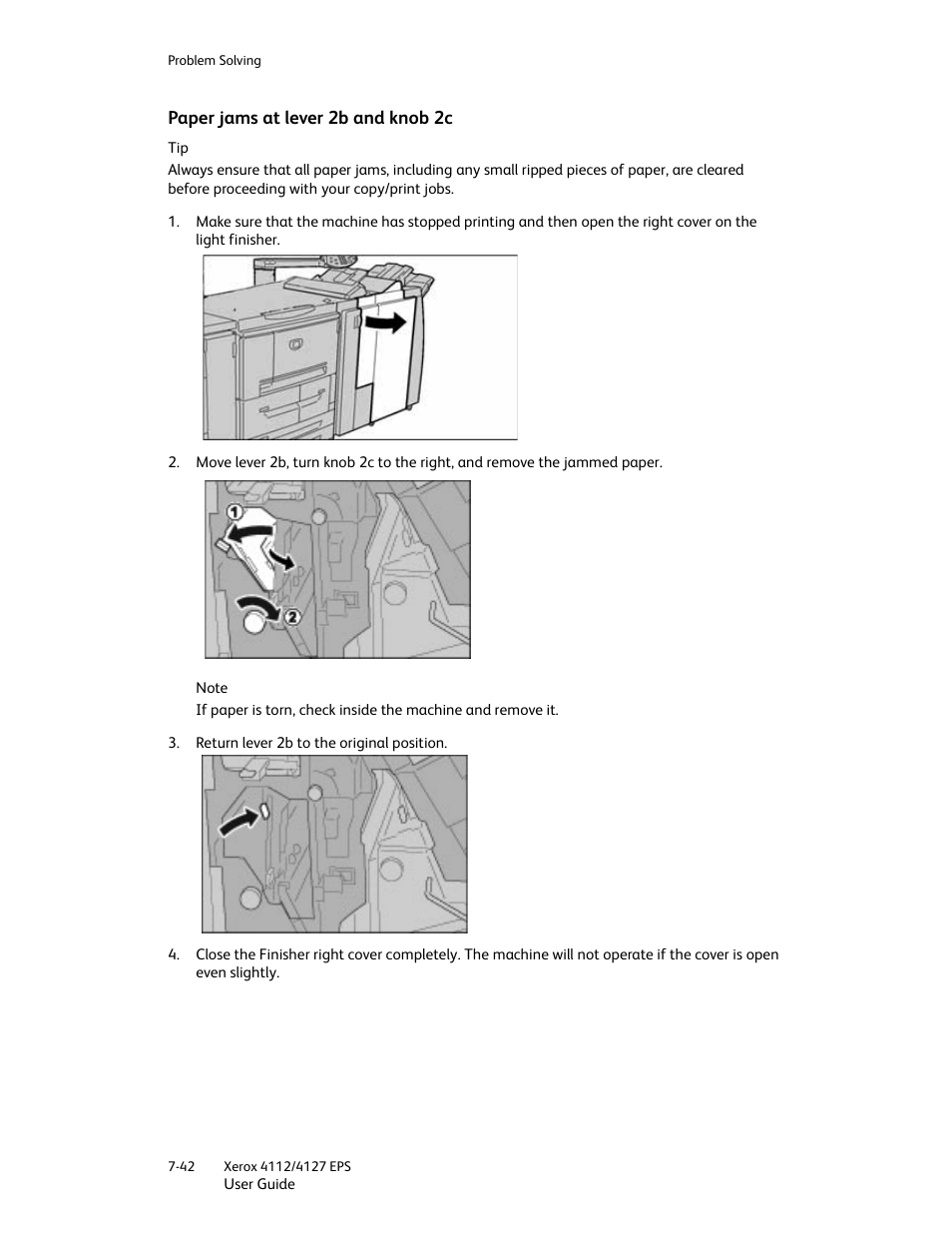 Paper jams at lever 2b and knob 2c, Paper jams at lever 2b and knob 2c -42 | Xerox 4112-4127 Enterprise Printing System-4612 User Manual | Page 144 / 224