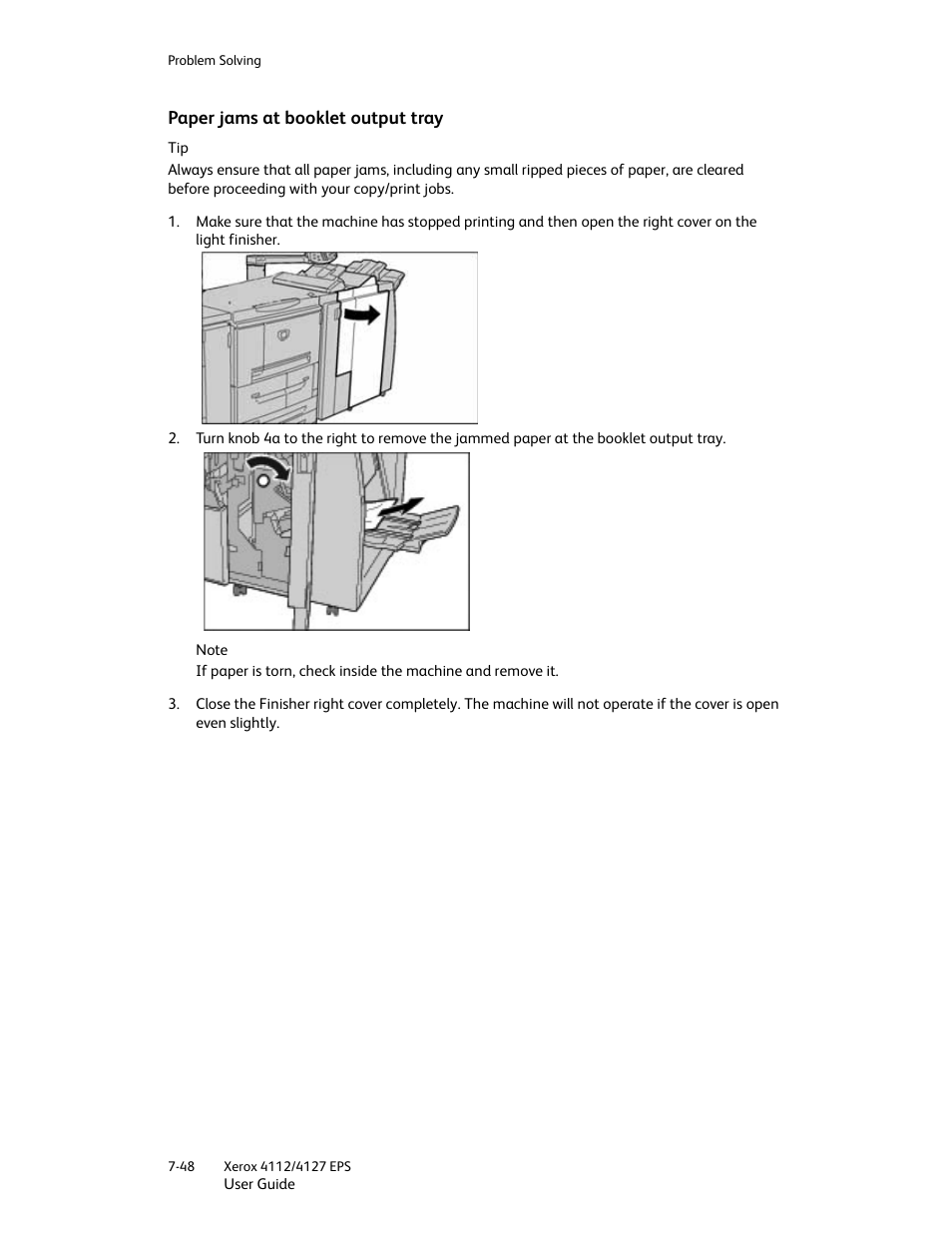 Paper jams at booklet output tray, Paper jams at booklet output tray -48 | Xerox 4112-4127 Enterprise Printing System-4612 User Manual | Page 150 / 224