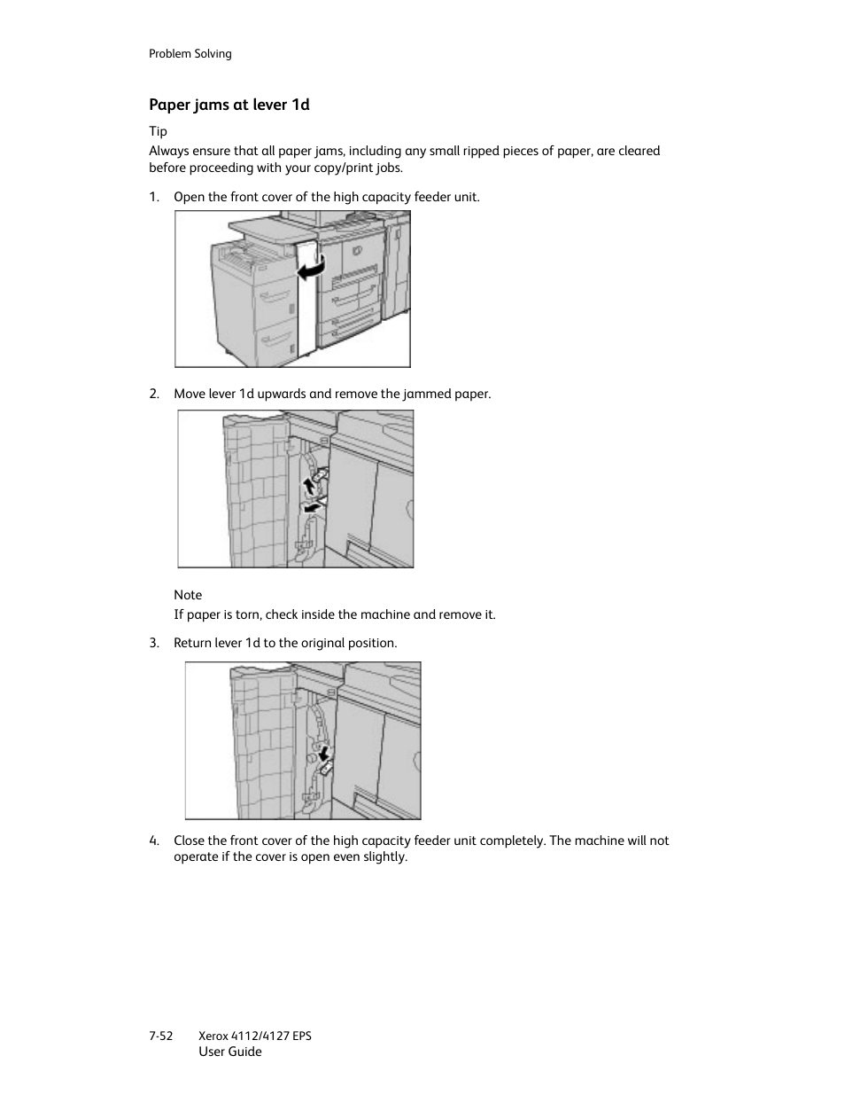 Paper jams at lever 1d, Paper jams at lever 1d -52 | Xerox 4112-4127 Enterprise Printing System-4612 User Manual | Page 154 / 224