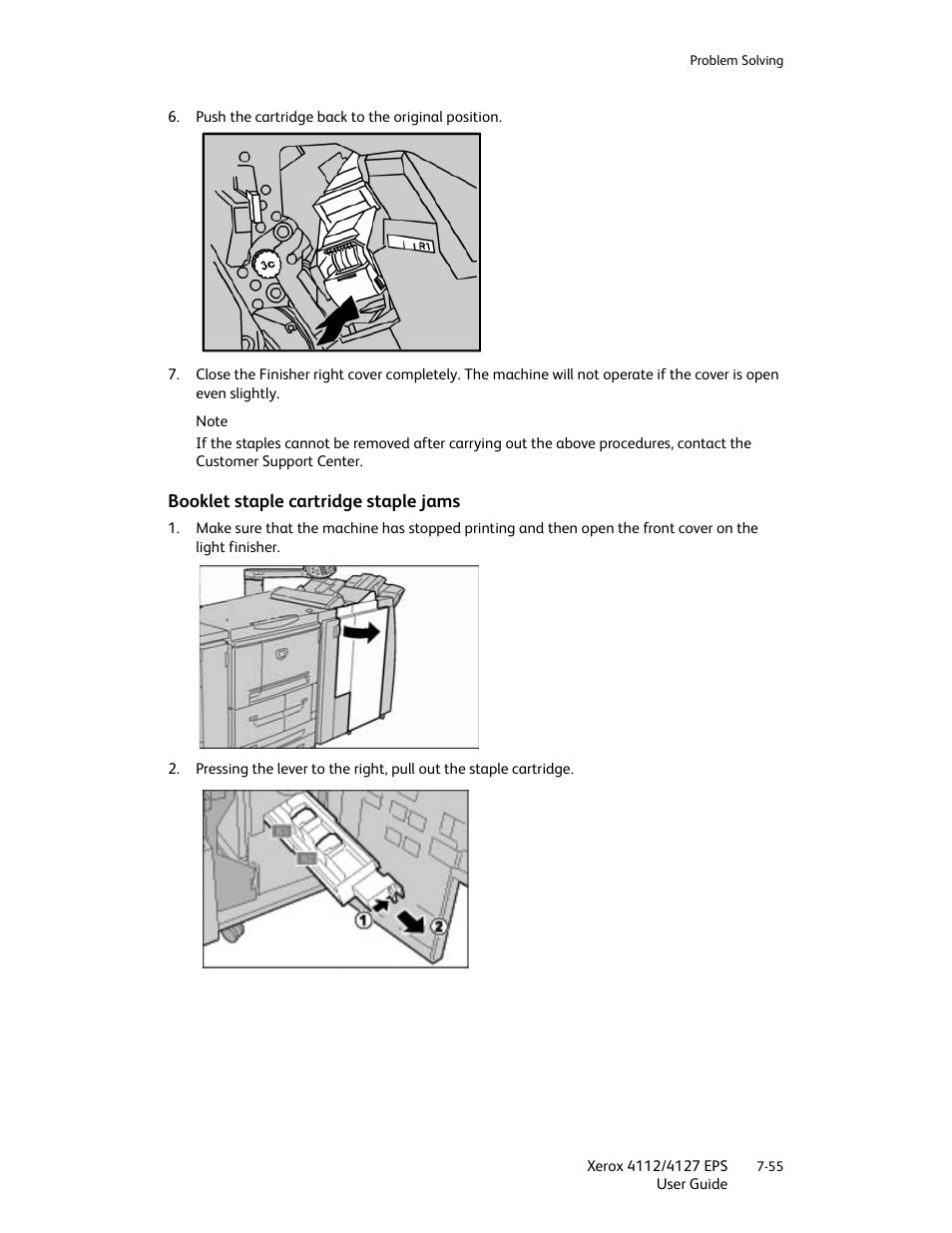 Booklet staple cartridge staple jams, Booklet staple cartridge staple jams -55 | Xerox 4112-4127 Enterprise Printing System-4612 User Manual | Page 157 / 224