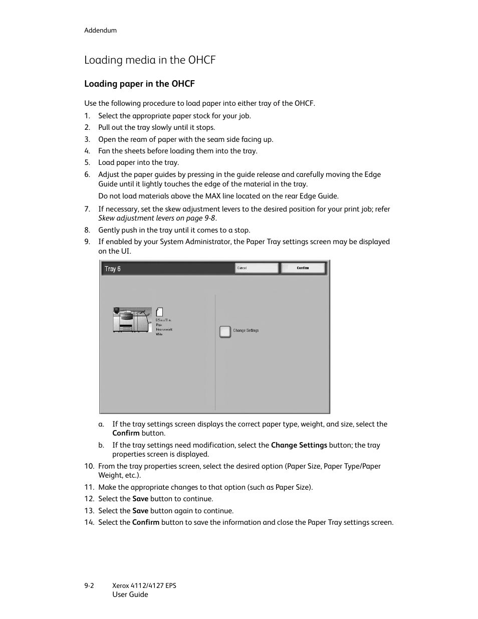 Loading media in the ohcf, Loading paper in the ohcf, Loading media in the ohcf -2 | Loading paper in the ohcf -2 | Xerox 4112-4127 Enterprise Printing System-4612 User Manual | Page 178 / 224