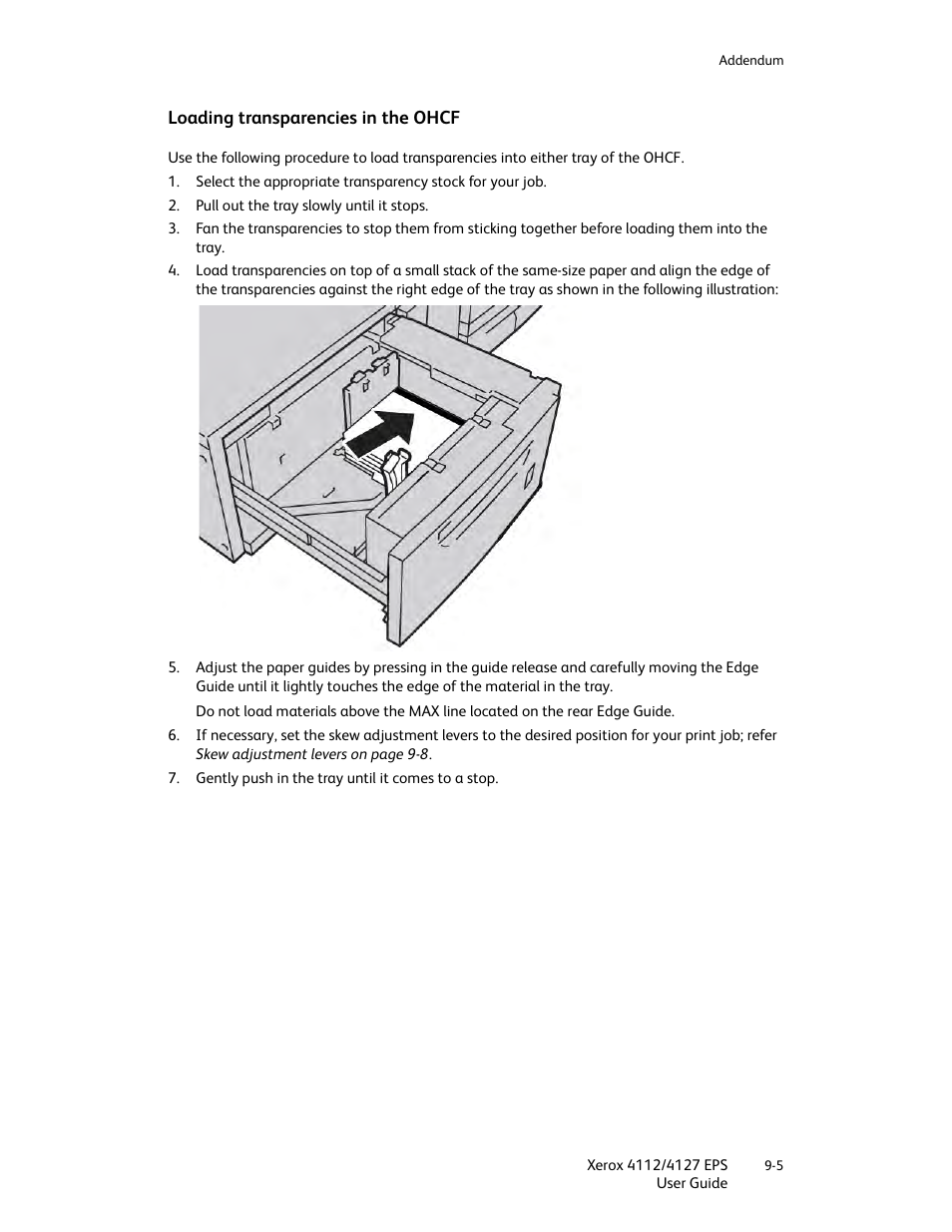 Loading transparencies in the ohcf, Loading transparencies in the ohcf -5 | Xerox 4112-4127 Enterprise Printing System-4612 User Manual | Page 181 / 224