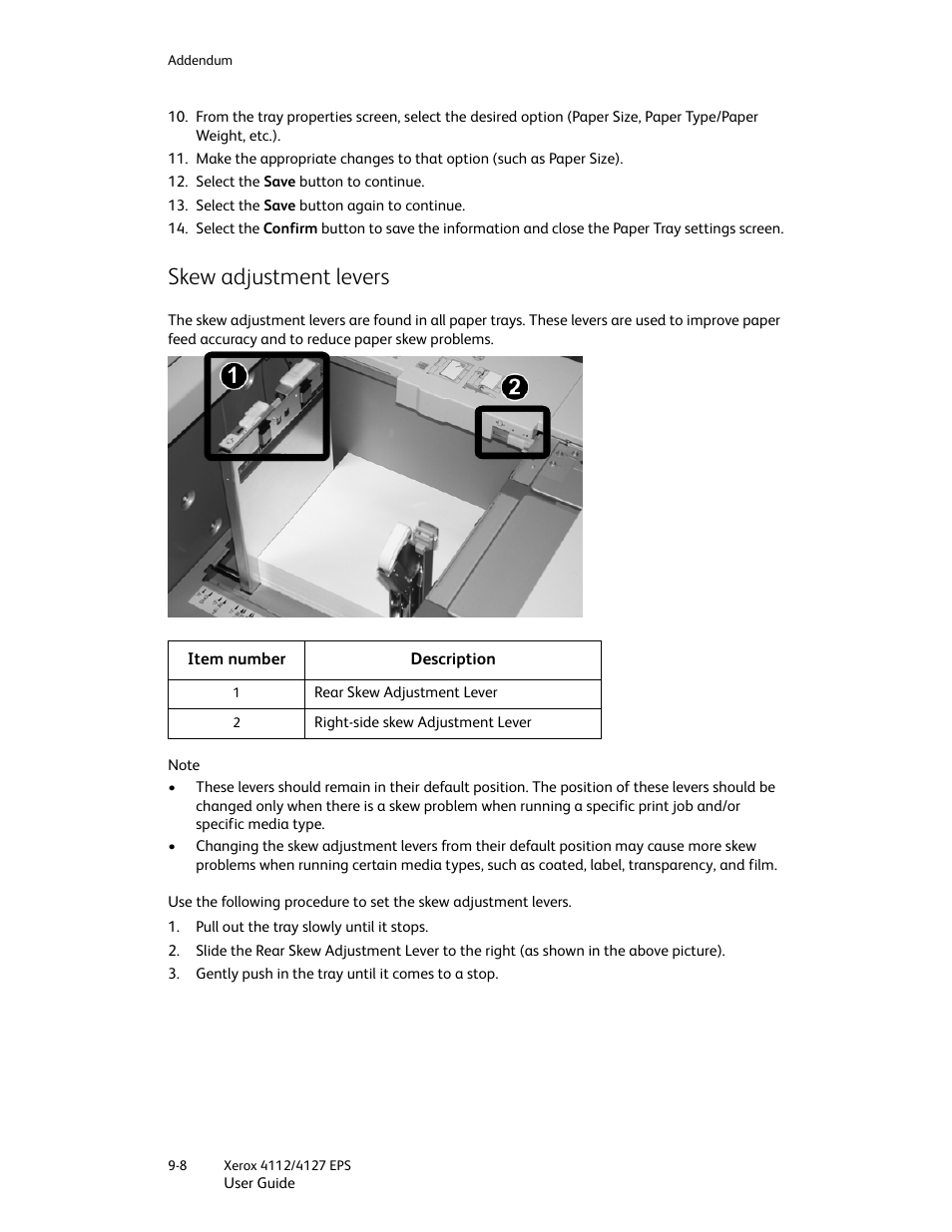 Skew adjustment levers, Skew adjustment levers -8 | Xerox 4112-4127 Enterprise Printing System-4612 User Manual | Page 184 / 224