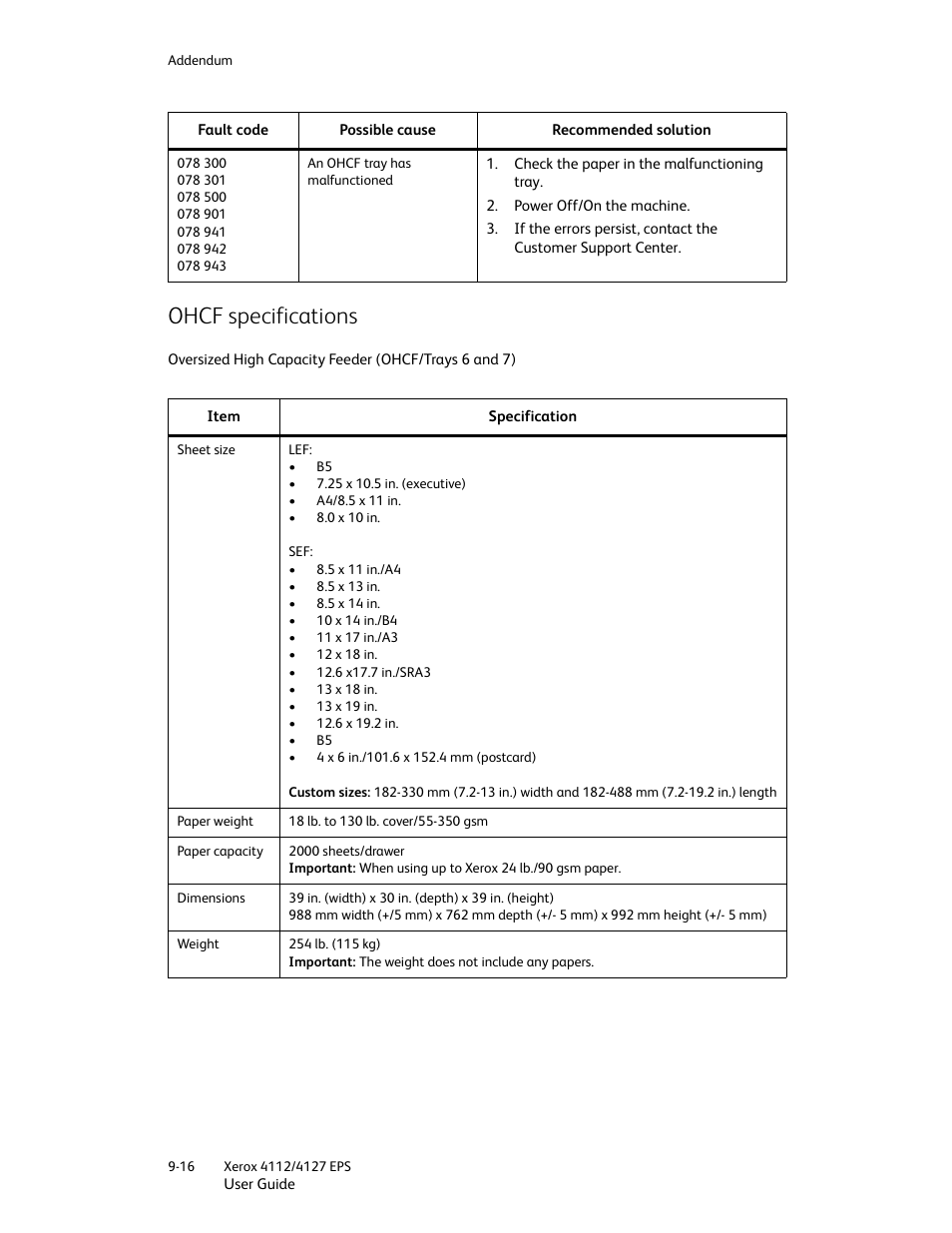 Ohcf specifications, Ohcf specifications -16 | Xerox 4112-4127 Enterprise Printing System-4612 User Manual | Page 192 / 224