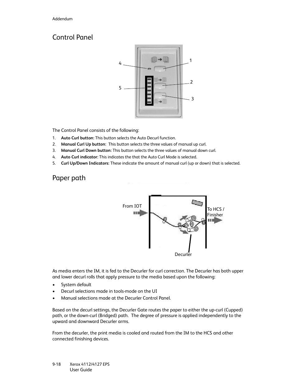 Control panel, Paper path, Control panel -18 paper path -18 | Xerox 4112-4127 Enterprise Printing System-4612 User Manual | Page 194 / 224