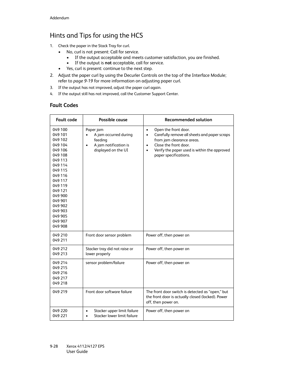 Hints and tips for using the hcs, Fault codes, Hints and tips for using the hcs -28 | Fault codes -28 | Xerox 4112-4127 Enterprise Printing System-4612 User Manual | Page 204 / 224