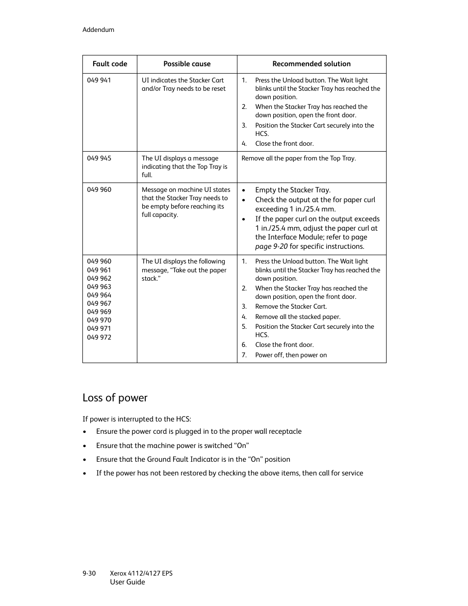 Loss of power, Loss of power -30 | Xerox 4112-4127 Enterprise Printing System-4612 User Manual | Page 206 / 224