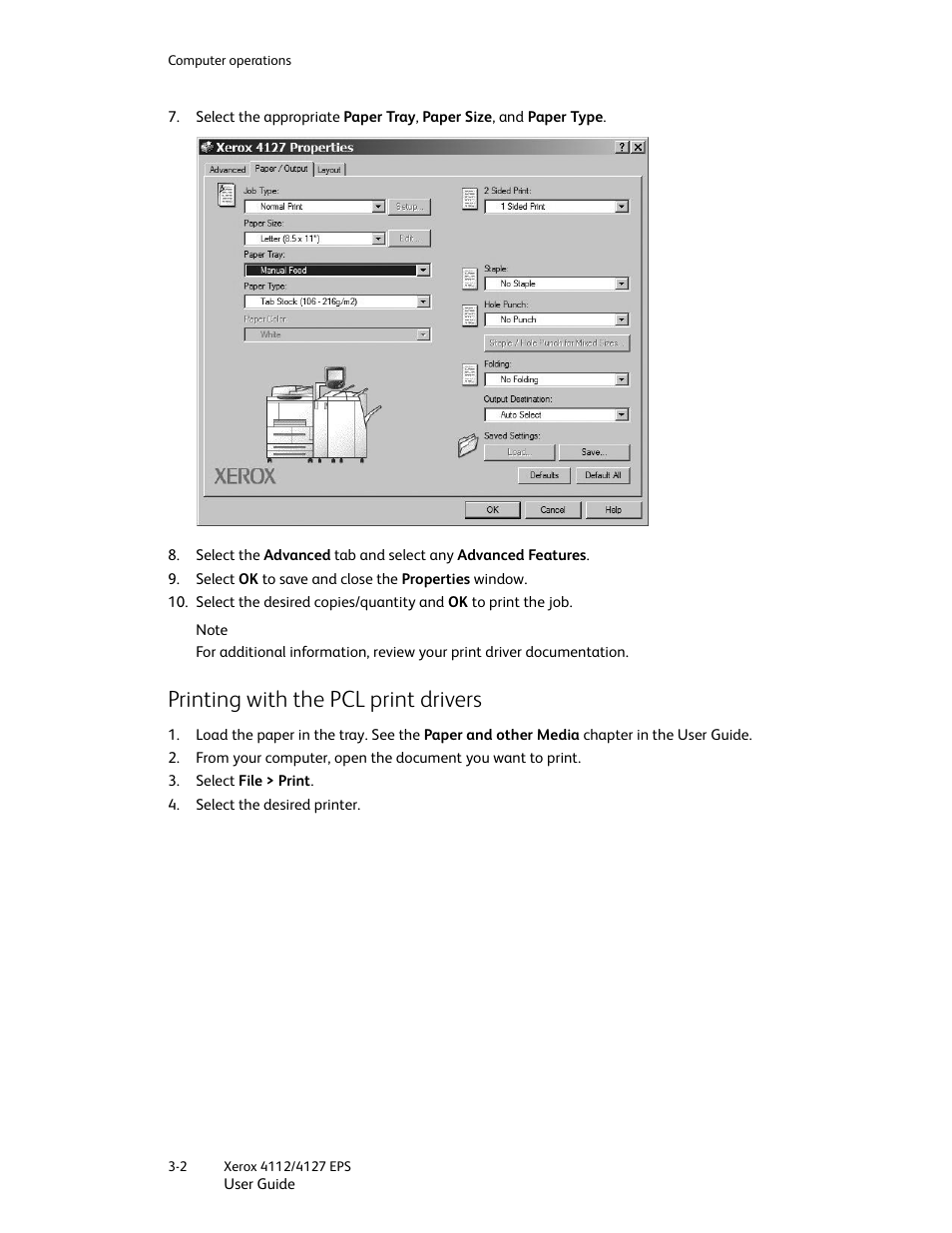 Printing with the pcl print drivers, Printing with the pcl print drivers -2 | Xerox 4112-4127 Enterprise Printing System-4612 User Manual | Page 44 / 224