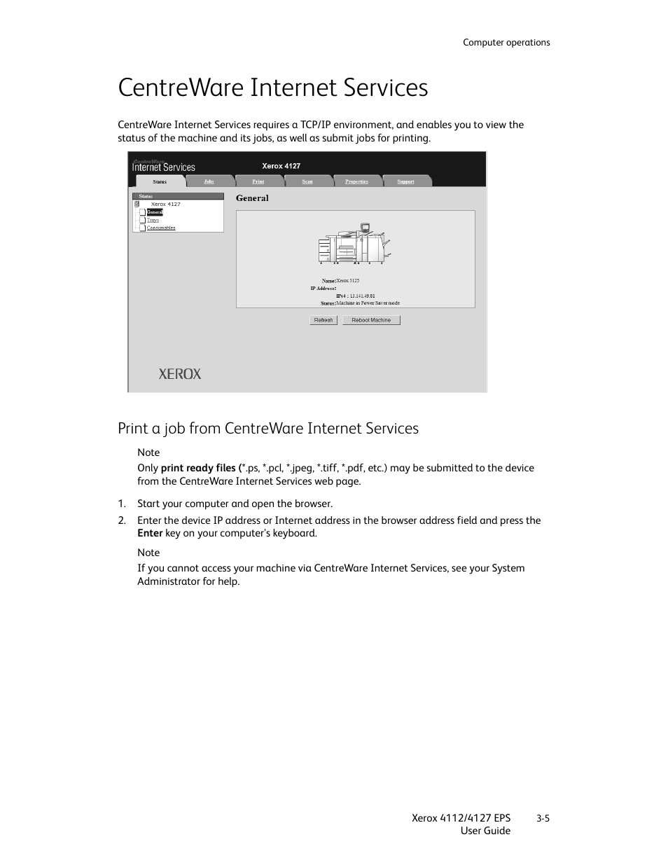 Centreware internet services, Print a job from centreware internet services, Centreware internet services -5 | Print a job from centreware internet services -5 | Xerox 4112-4127 Enterprise Printing System-4612 User Manual | Page 47 / 224