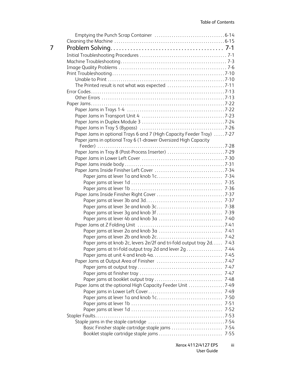 7problem solving -1 | Xerox 4112-4127 Enterprise Printing System-4612 User Manual | Page 5 / 224