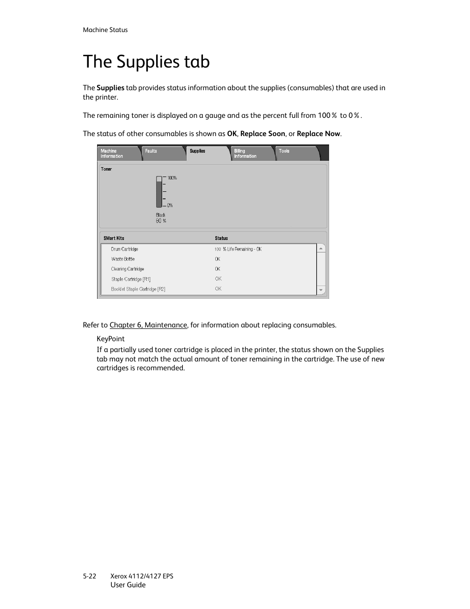 The supplies tab, The supplies tab -22 | Xerox 4112-4127 Enterprise Printing System-4612 User Manual | Page 82 / 224