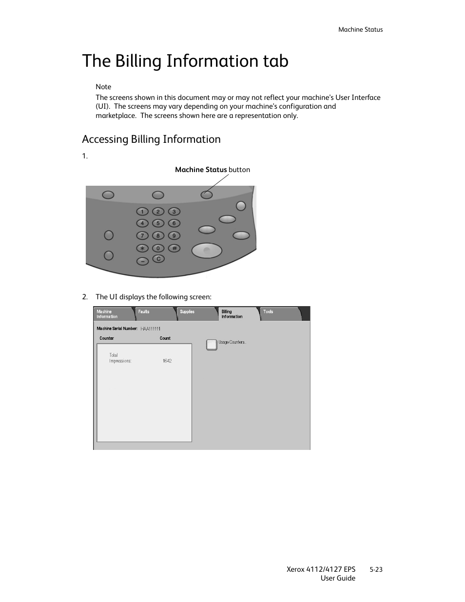 The billing information tab, Accessing billing information, The billing information tab -23 | Accessing billing information -23 | Xerox 4112-4127 Enterprise Printing System-4612 User Manual | Page 83 / 224