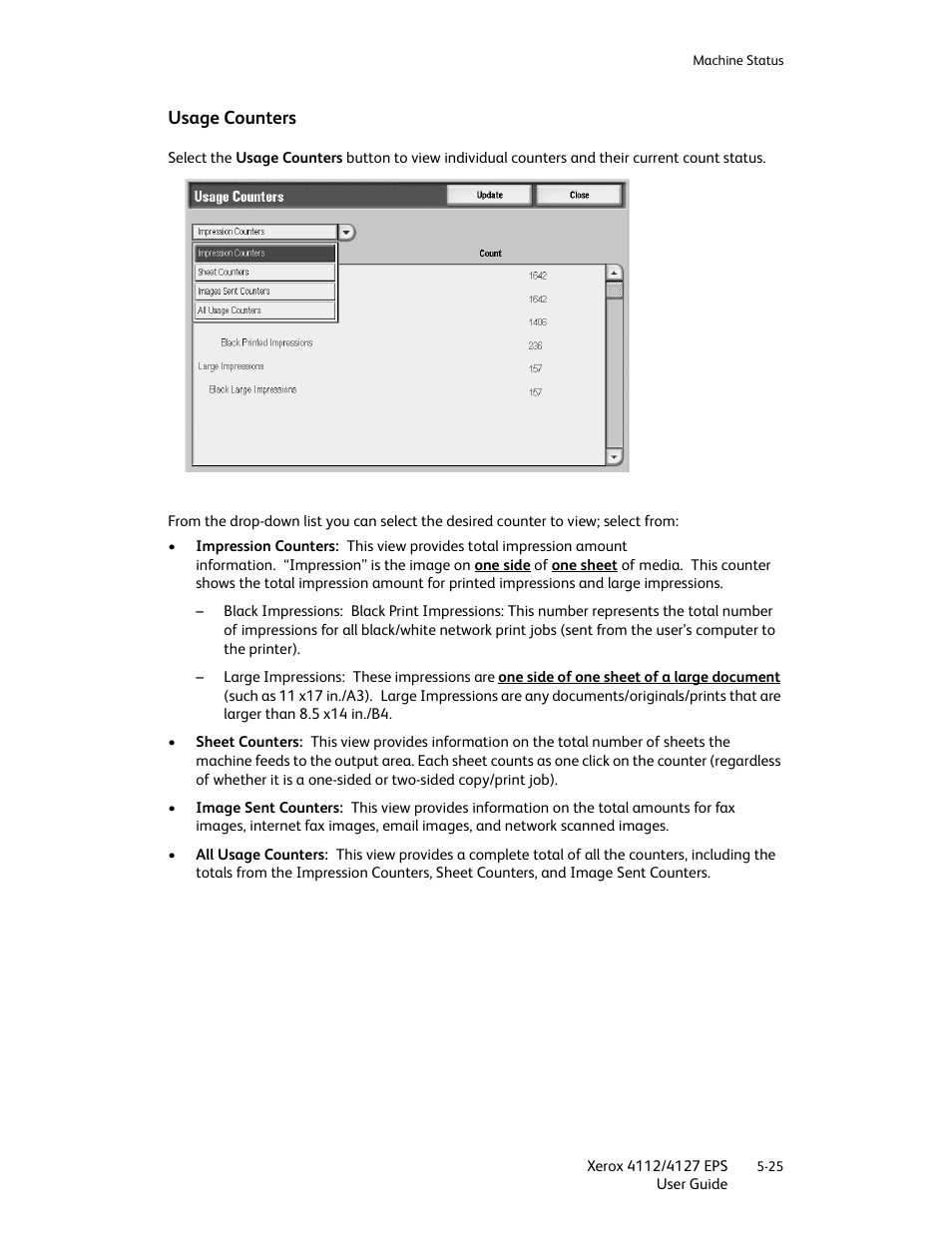 Usage counters, Usage counters -25 | Xerox 4112-4127 Enterprise Printing System-4612 User Manual | Page 85 / 224