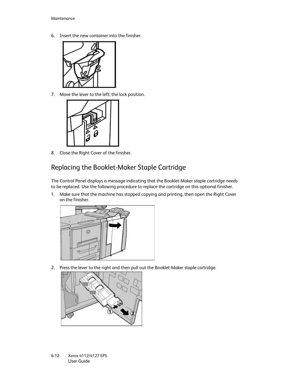 Replacing the booklet-maker staple cartridge, Replacing the booklet-maker staple cartridge -12 | Xerox 4112-4127 Enterprise Printing System-4612 User Manual | Page 98 / 224