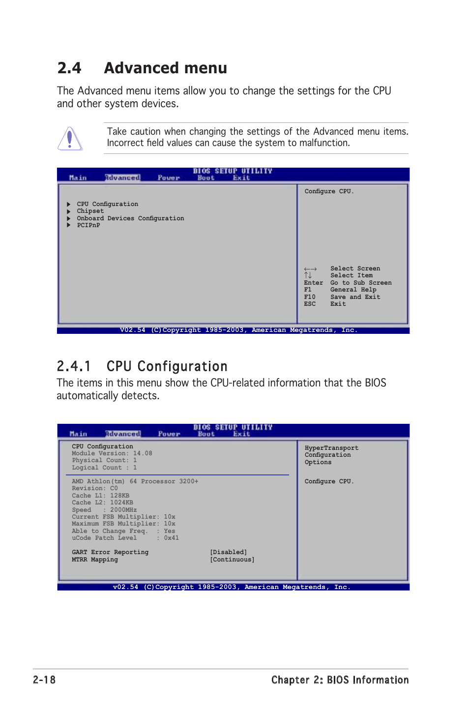 4 advanced menu, 1 cpu configuration | Asus A8V-VM SE User Manual | Page 60 / 86