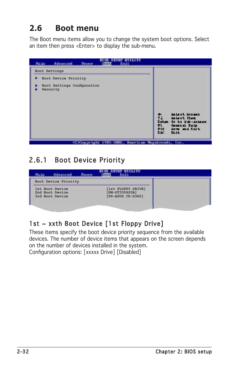 6 boot menu, 1 boot device priority, 1st ~ xxth boot device [1st floppy drive | Asus A8V-VM SE User Manual | Page 74 / 86