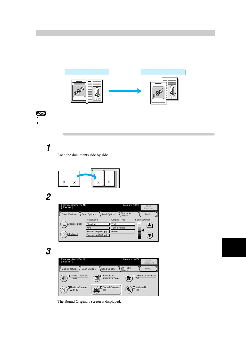 Procedure, Place a document on the document glass, Display the fax screen | Select bound originals in the scan options screen | Xerox WorkCentre M24-3946 User Manual | Page 119 / 332