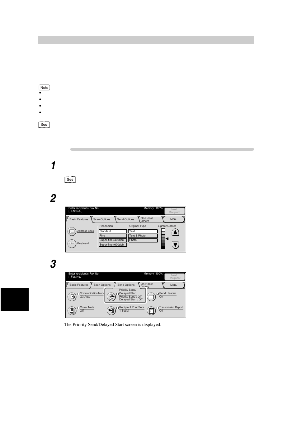 Executing an urgent job (priority send), Procedure, Load documents | Display the fax screen | Xerox WorkCentre M24-3946 User Manual | Page 124 / 332