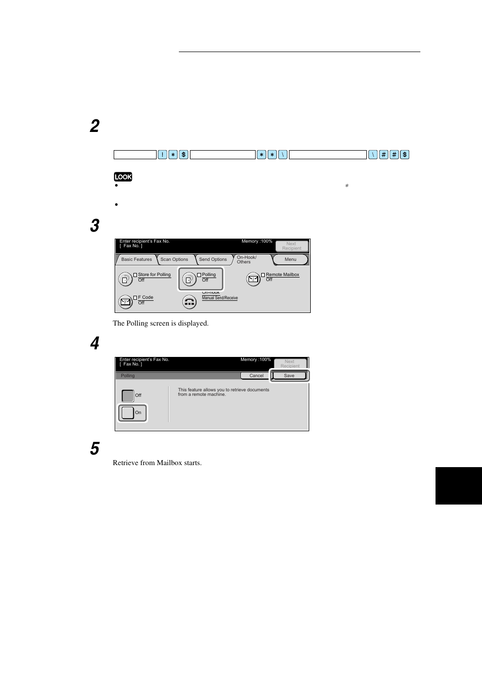 Select polling in the on-hook/others screen, Select on and save, Press start | Xerox WorkCentre M24-3946 User Manual | Page 153 / 332