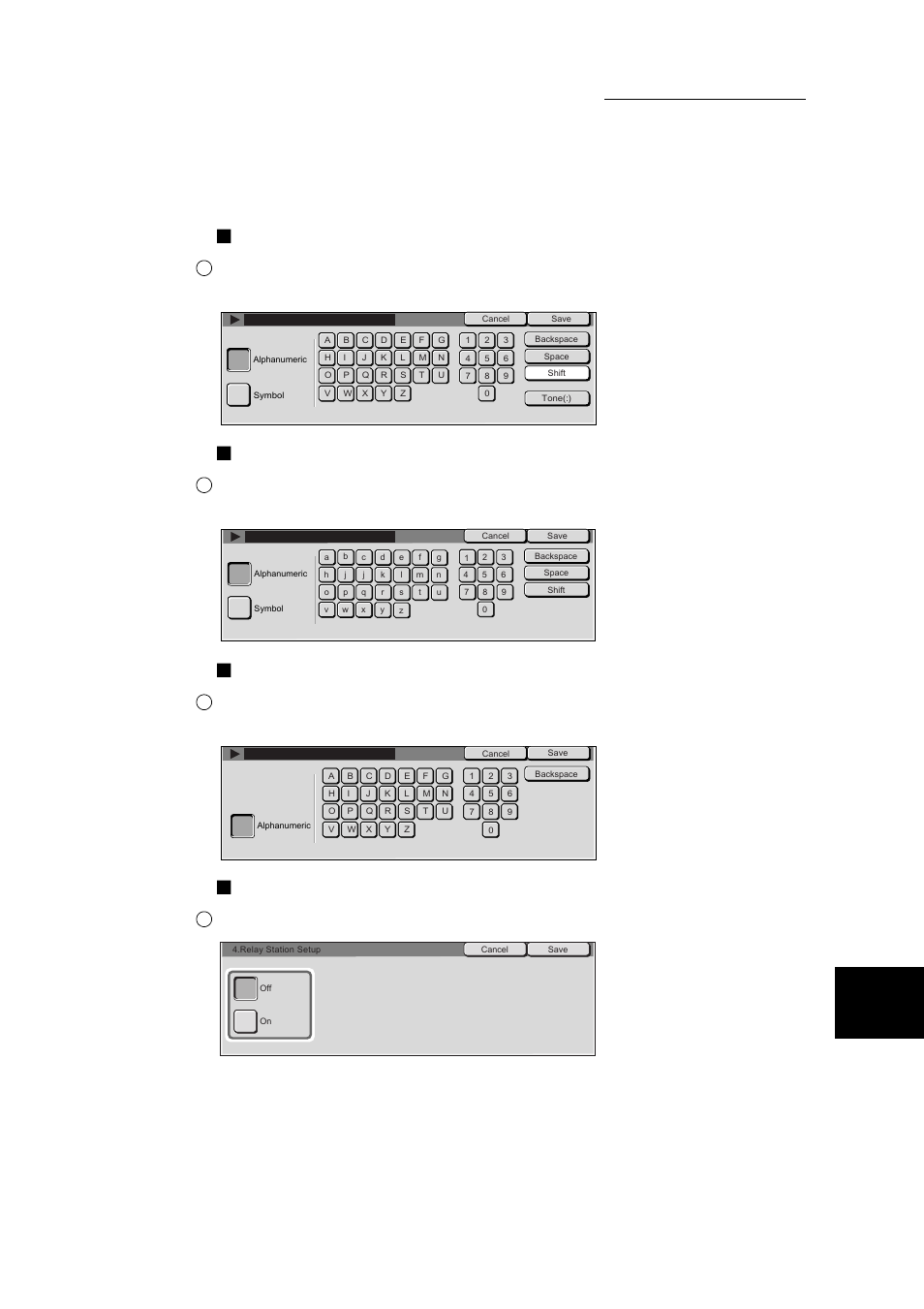 Fax number, Recipient, Index | Relay station setup, Select off or on and select save, 3 setting an address number | Xerox WorkCentre M24-3946 User Manual | Page 179 / 332