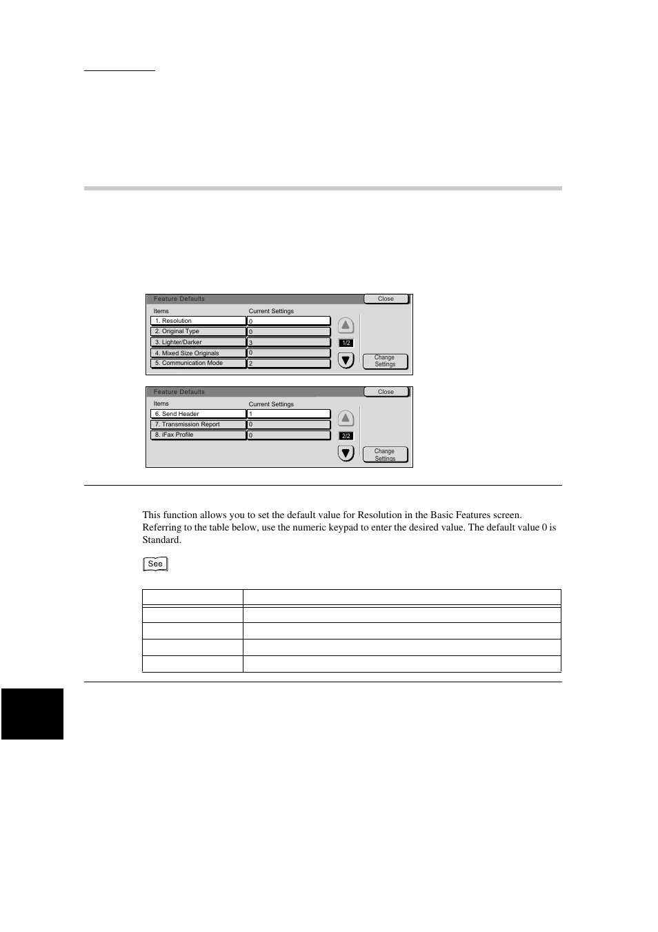 Feature defaults, 6 feature defaults” (p. 188) | Xerox WorkCentre M24-3946 User Manual | Page 212 / 332