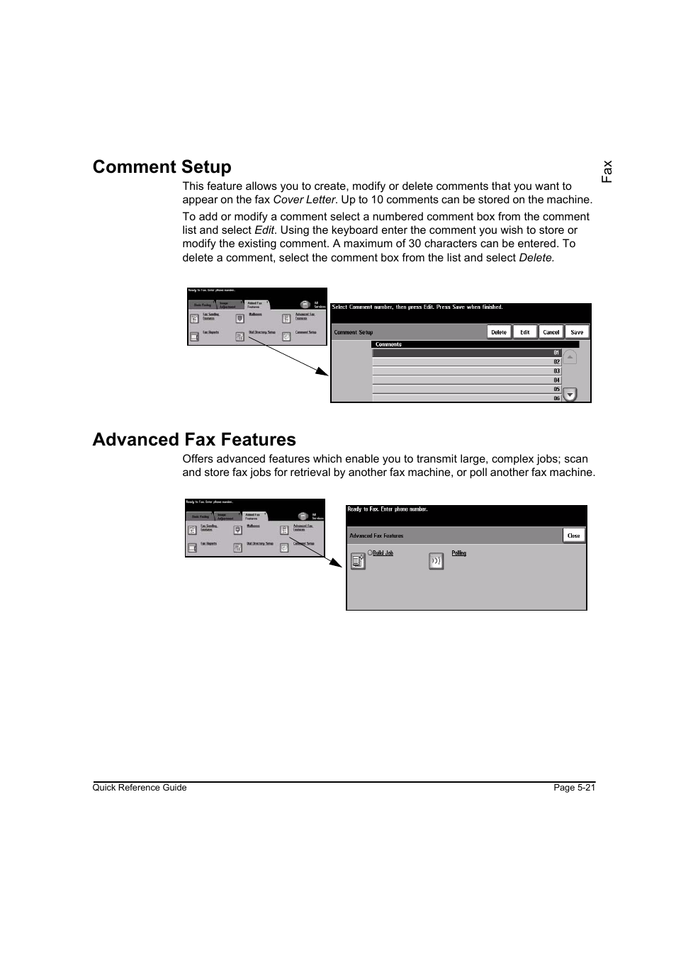 Comment setup, Advanced fax features, Comment setup -21 advanced fax features -21 | Xerox WorkCentre M165-M175-3093 User Manual | Page 101 / 196