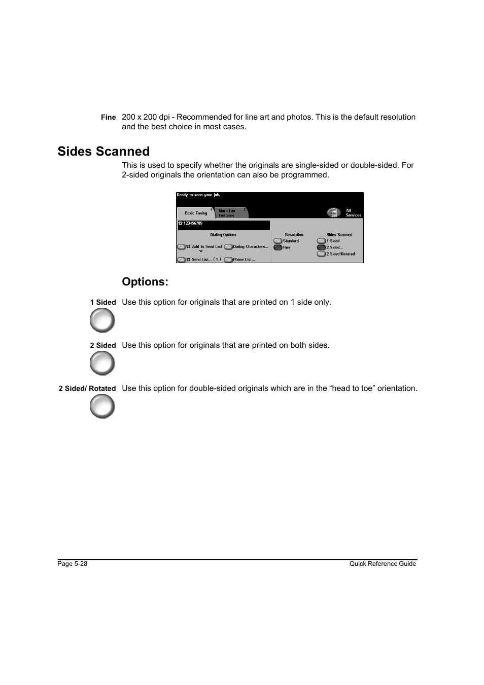 Sides scanned, Options, Sides scanned -28 | Xerox WorkCentre M165-M175-3093 User Manual | Page 108 / 196