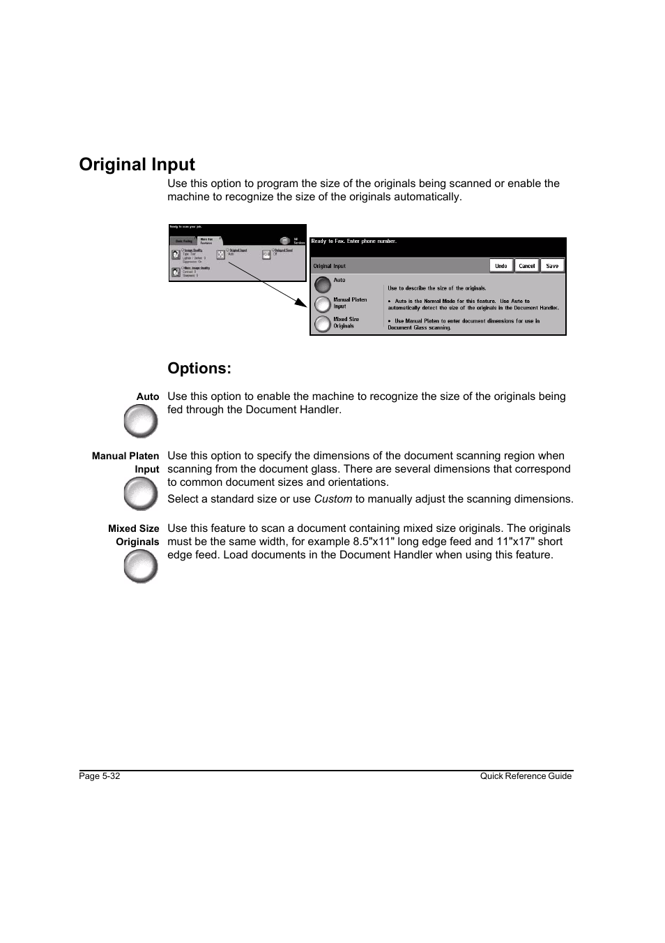 Original input, Options, Original input -32 | Xerox WorkCentre M165-M175-3093 User Manual | Page 112 / 196