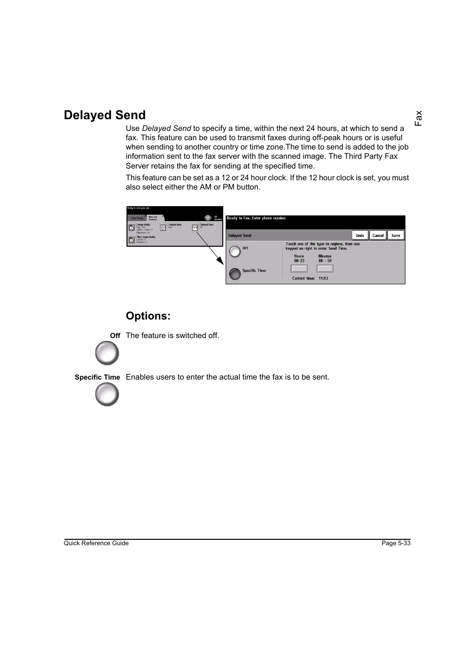 Delayed send, Options, Delayed send -33 | Xerox WorkCentre M165-M175-3093 User Manual | Page 113 / 196