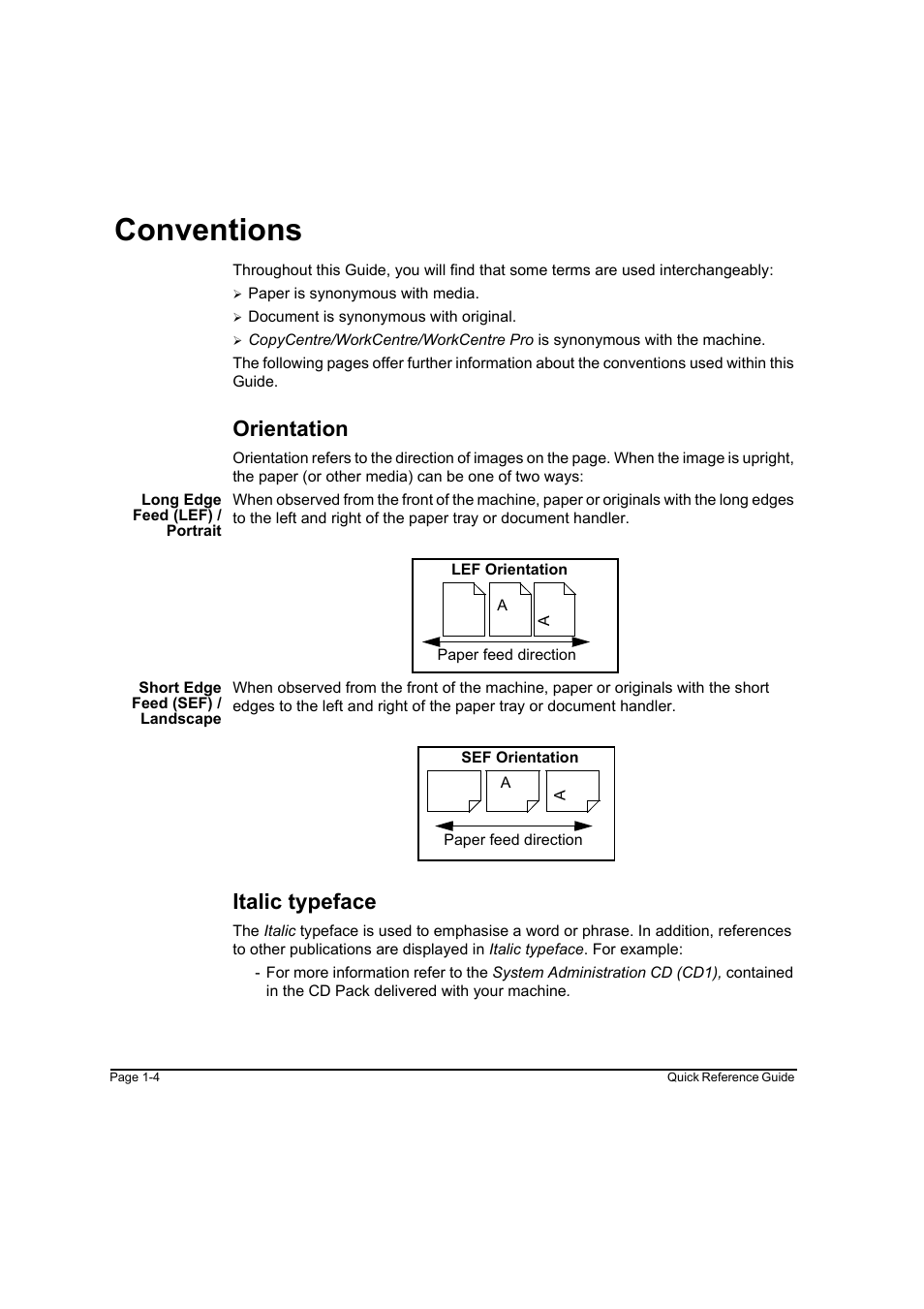 Conventions, Orientation, Italic typeface | Conventions -4 | Xerox WorkCentre M165-M175-3093 User Manual | Page 12 / 196