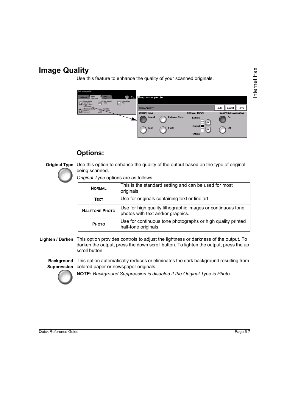 Image quality, Options, Image quality -7 | Internet f ax | Xerox WorkCentre M165-M175-3093 User Manual | Page 121 / 196