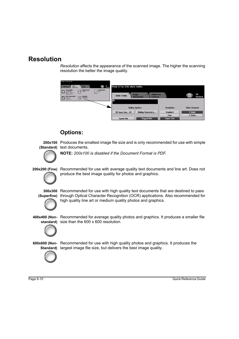 Resolution, Options, Resolution -10 | Xerox WorkCentre M165-M175-3093 User Manual | Page 124 / 196