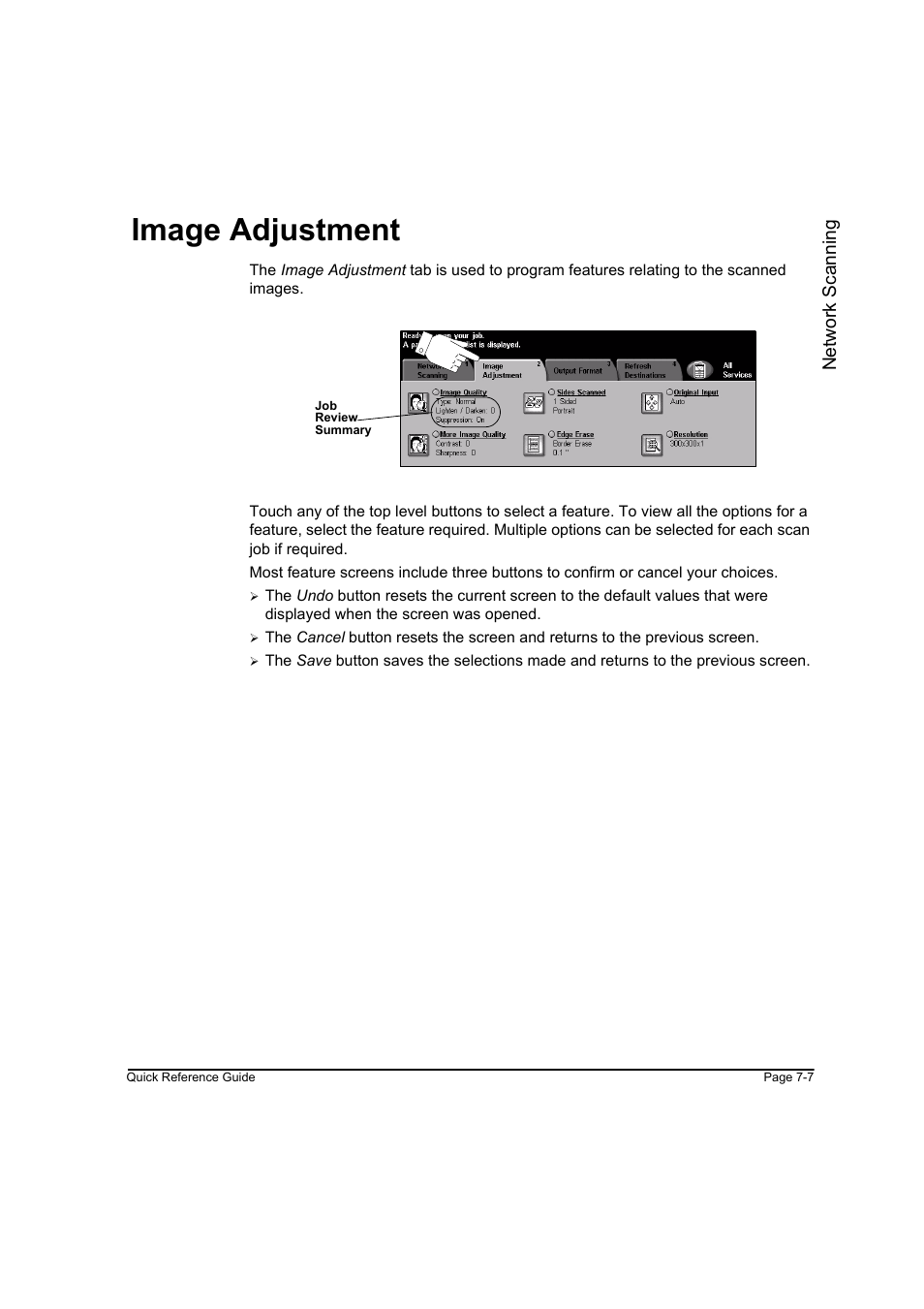 Image adjustment, Image adjustment -7, Network s cannin g | Xerox WorkCentre M165-M175-3093 User Manual | Page 137 / 196