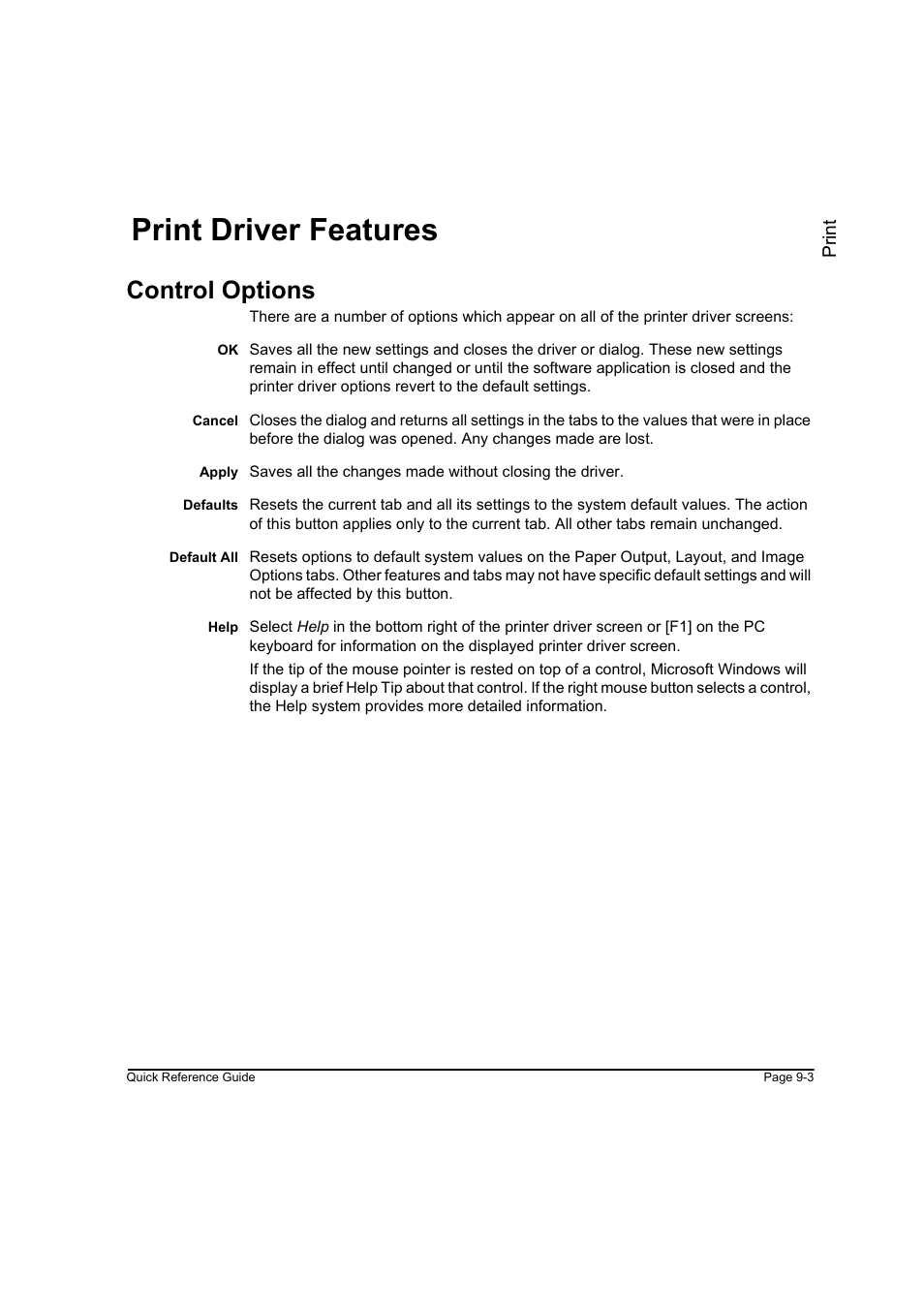 Print driver features, Control options, Print driver features -3 control options -3 | Xerox WorkCentre M165-M175-3093 User Manual | Page 171 / 196