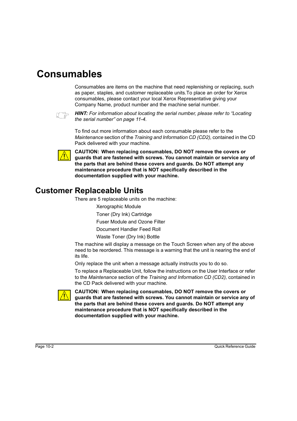 Consumables, Customer replaceable units, Consumables -2 customer replaceable units -2 | Xerox WorkCentre M165-M175-3093 User Manual | Page 176 / 196