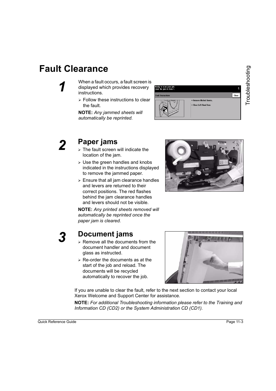 Fault clearance, Paper jams, Document jams | Fault clearance -3 paper jams -3 document jams -3, Fault clearance -3 | Xerox WorkCentre M165-M175-3093 User Manual | Page 183 / 196