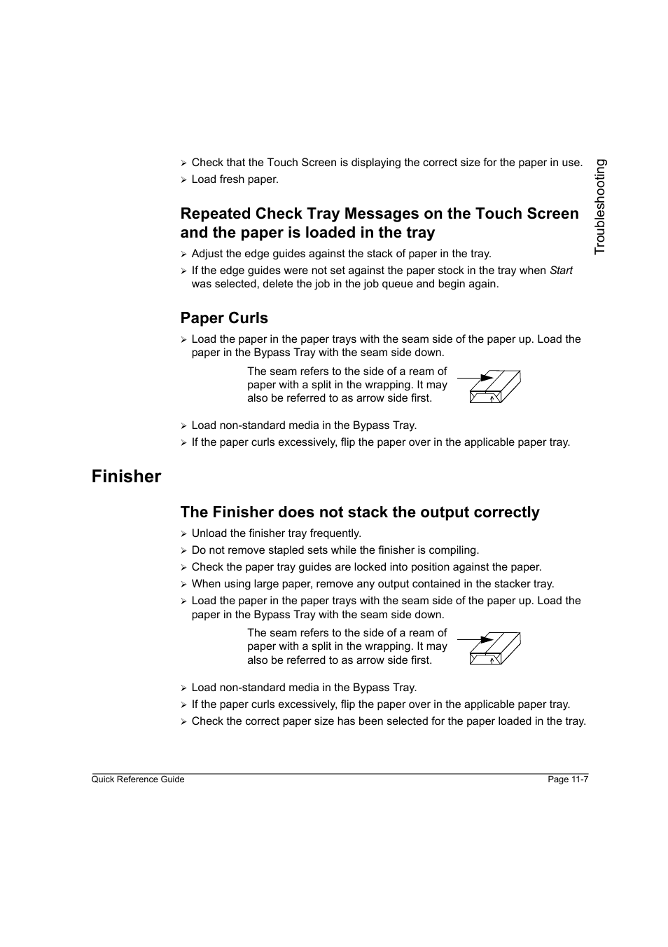 Paper curls, Finisher, The finisher does not stack the output correctly | Finisher -7, Troubleshooting | Xerox WorkCentre M165-M175-3093 User Manual | Page 187 / 196