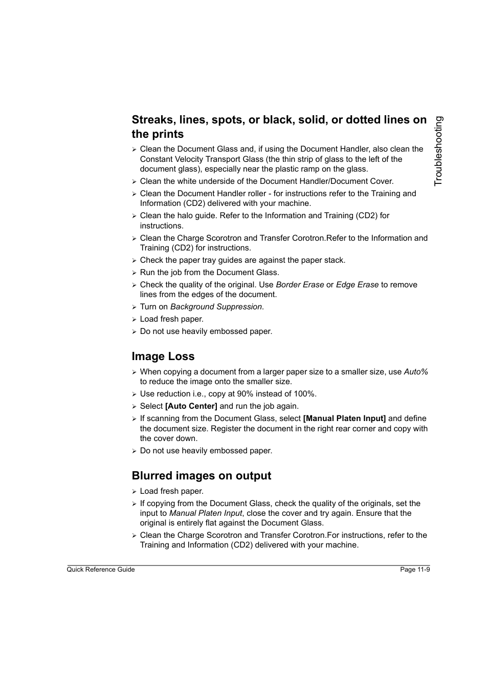 Image loss, Blurred images on output, Troubleshooting | Xerox WorkCentre M165-M175-3093 User Manual | Page 189 / 196