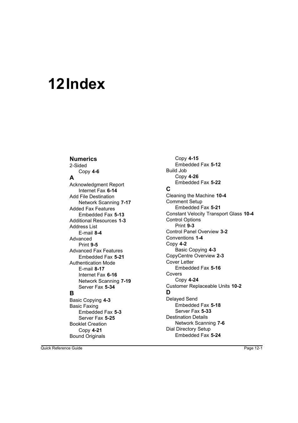 12 index, Index -1, 12index | Xerox WorkCentre M165-M175-3093 User Manual | Page 193 / 196