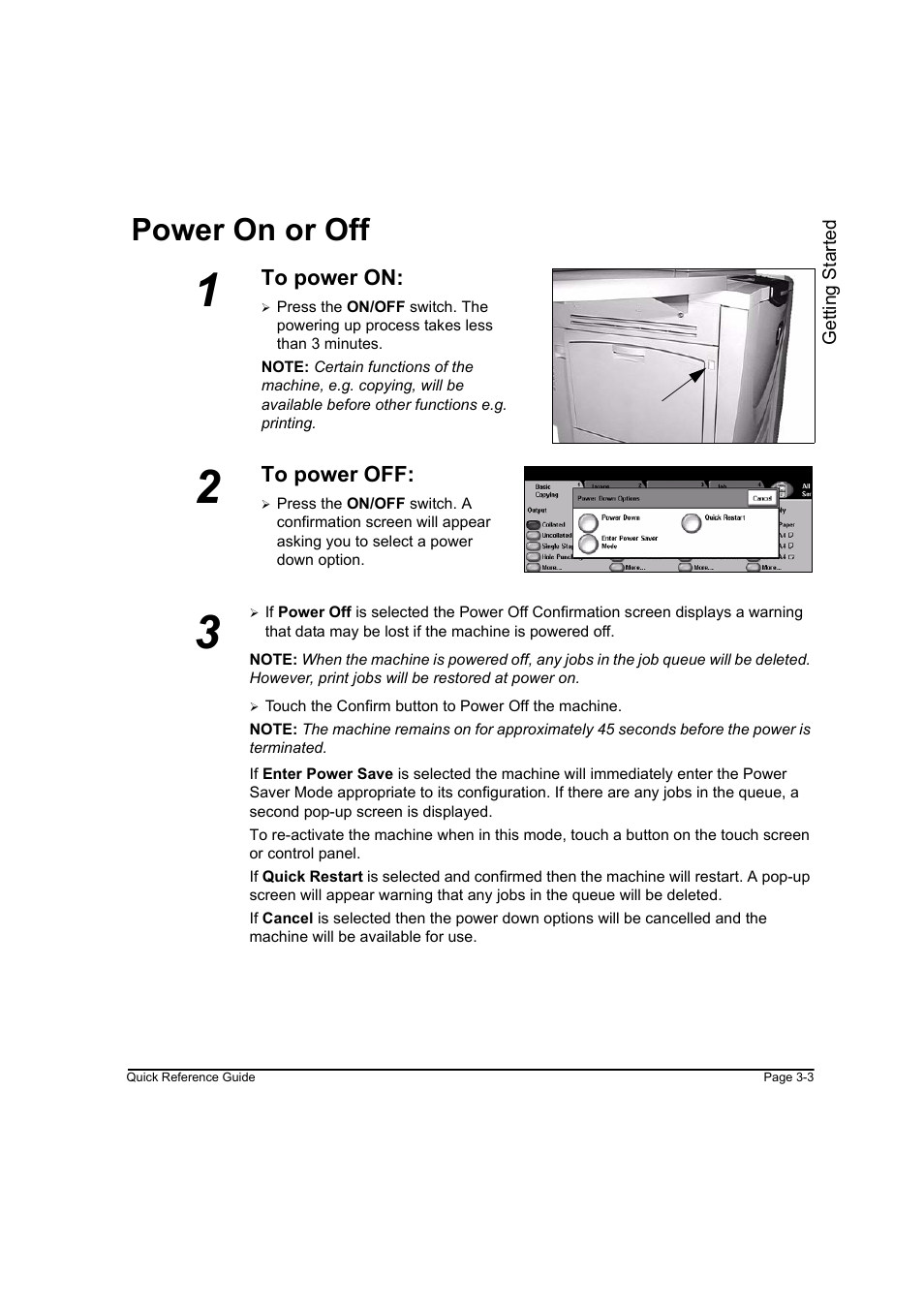 Power on or off, To power on, To power off | Power on or off -3 | Xerox WorkCentre M165-M175-3093 User Manual | Page 35 / 196