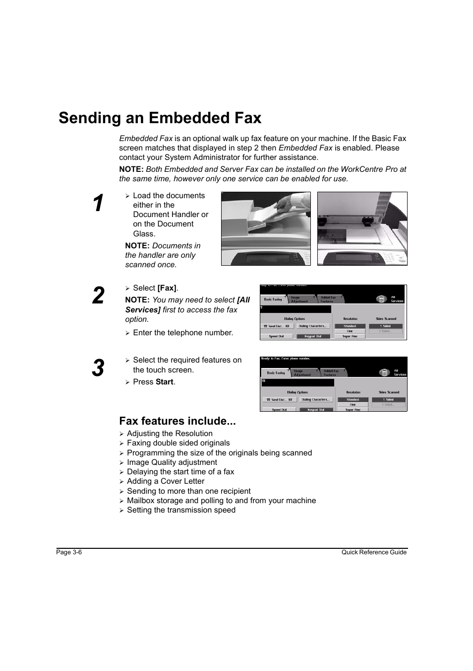 Sending an embedded fax, Fax features include, Sending an embedded fax -6 | Xerox WorkCentre M165-M175-3093 User Manual | Page 38 / 196